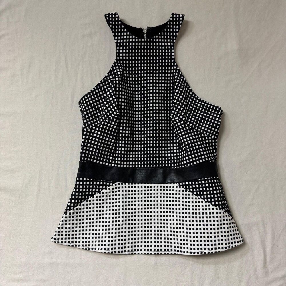 Bebe Moto Faux Leather Tank Top Womens Small Sexy Peplum Zipper Sleeveless Shirt